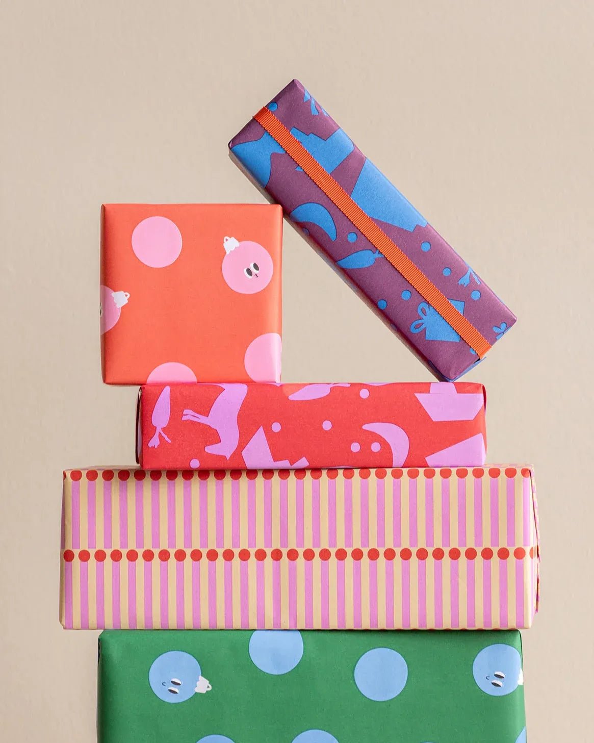 Kado Design - Geschenkpapier - Rolle • Birds Orange/Rosa/Gelb - Geschenkverpackung - ROSA ECK