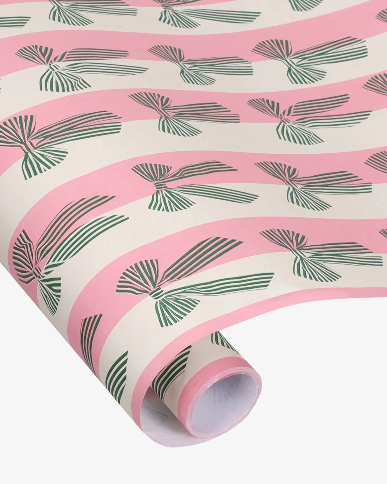 Kado Design - Geschenkpapier-Rolle • Grün Schleifen/Streifen - ROSA ECK