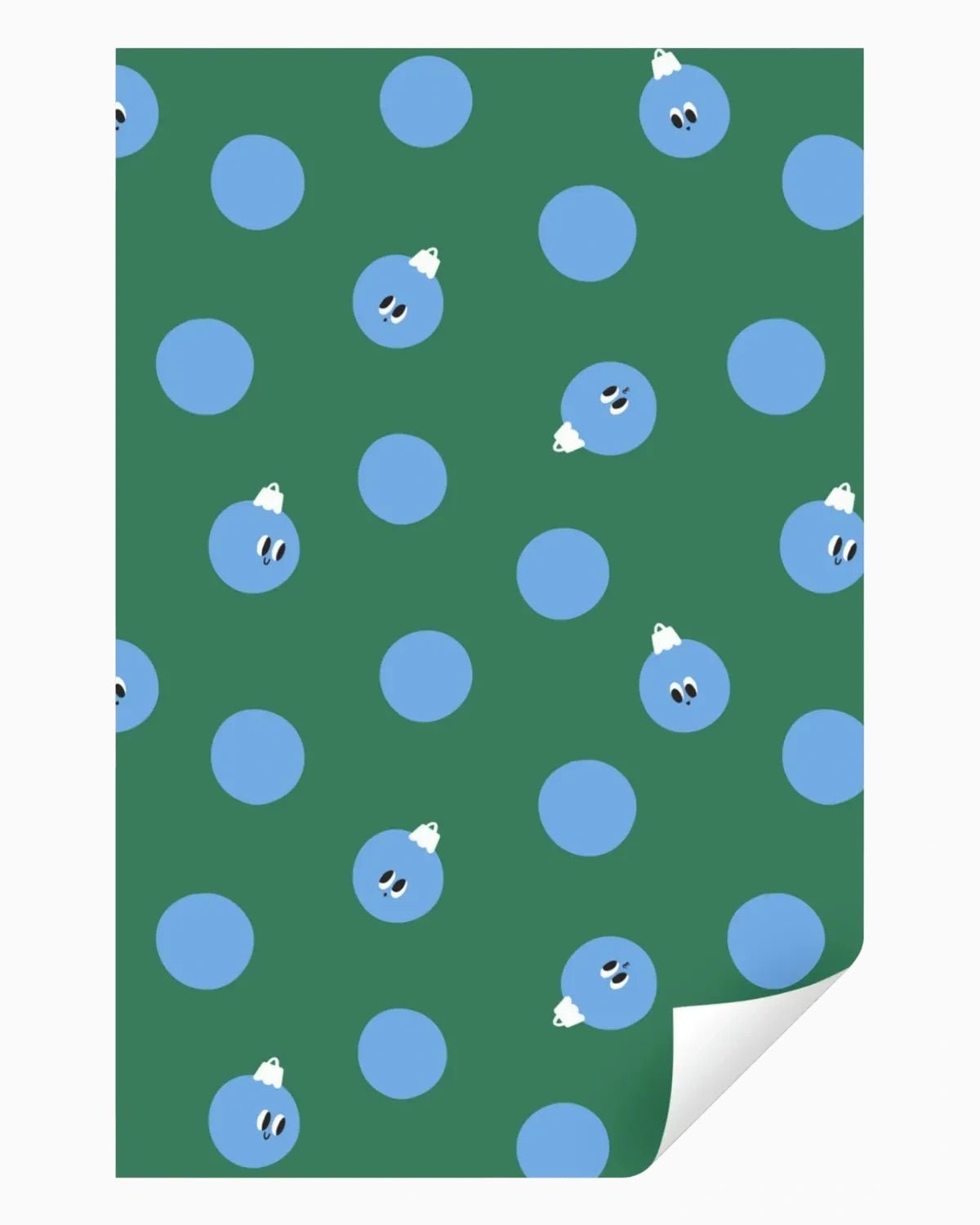 Kado Design - Geschenkpapier-Rolle • Grün/Hellblau Weihnachtskugeln - ROSA ECK