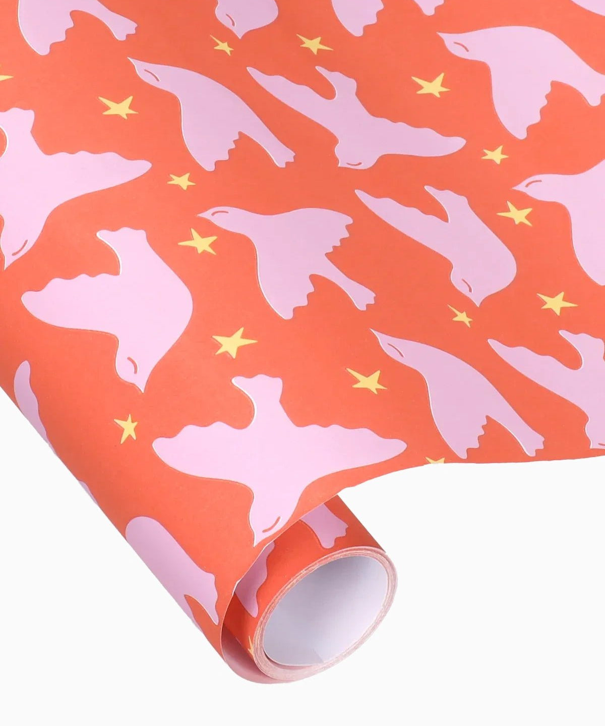 Kado Design - Geschenkpapier-Rolle • Orange/Rosa/Gelb Vögel - ROSA ECK