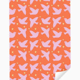 Kado Design - Geschenkpapier-Rolle • Orange/Rosa/Gelb Vögel - ROSA ECK