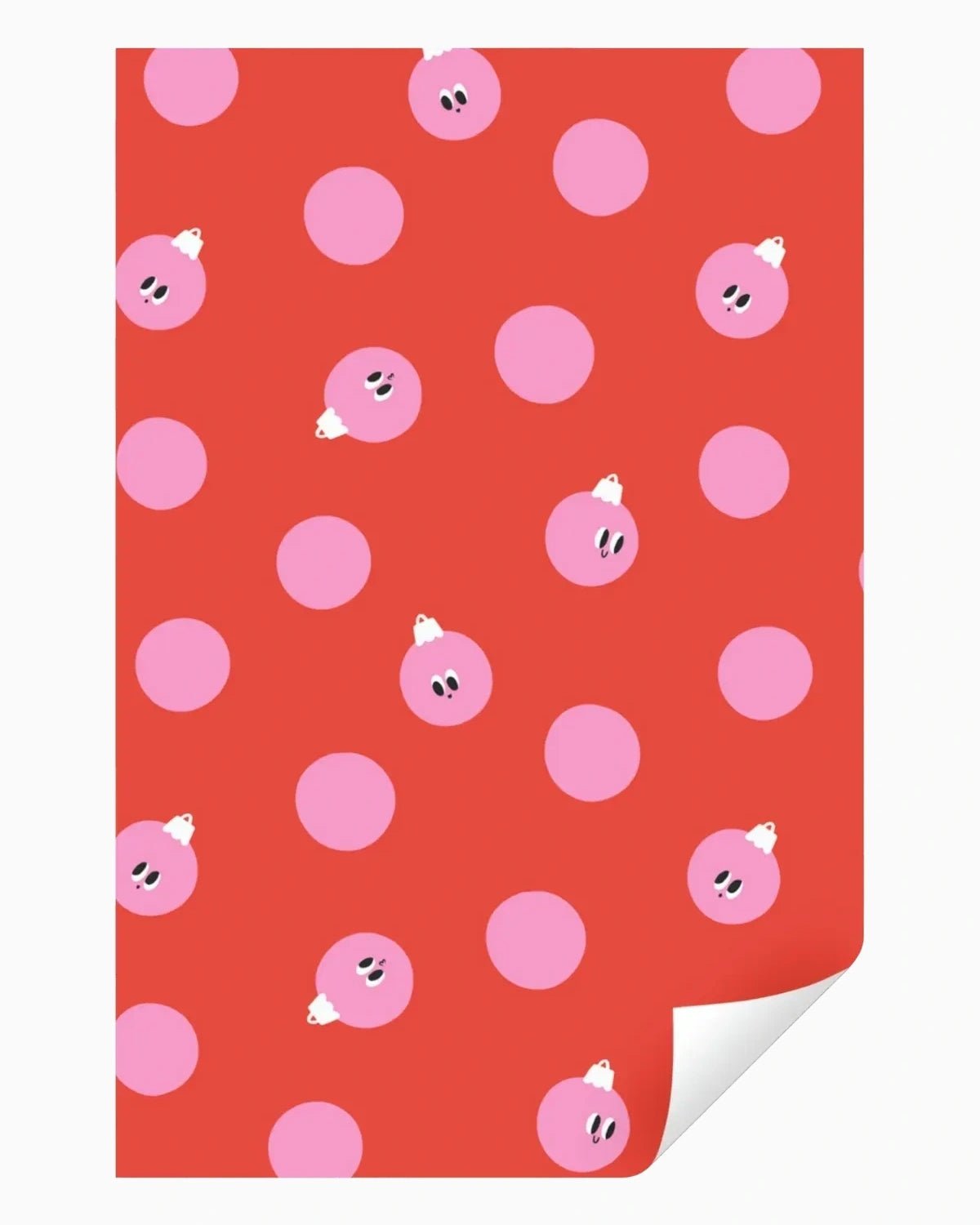 Kado Design - Geschenkpapier-Rolle • Rot/Rosa Weihnachtskugeln - ROSA ECK