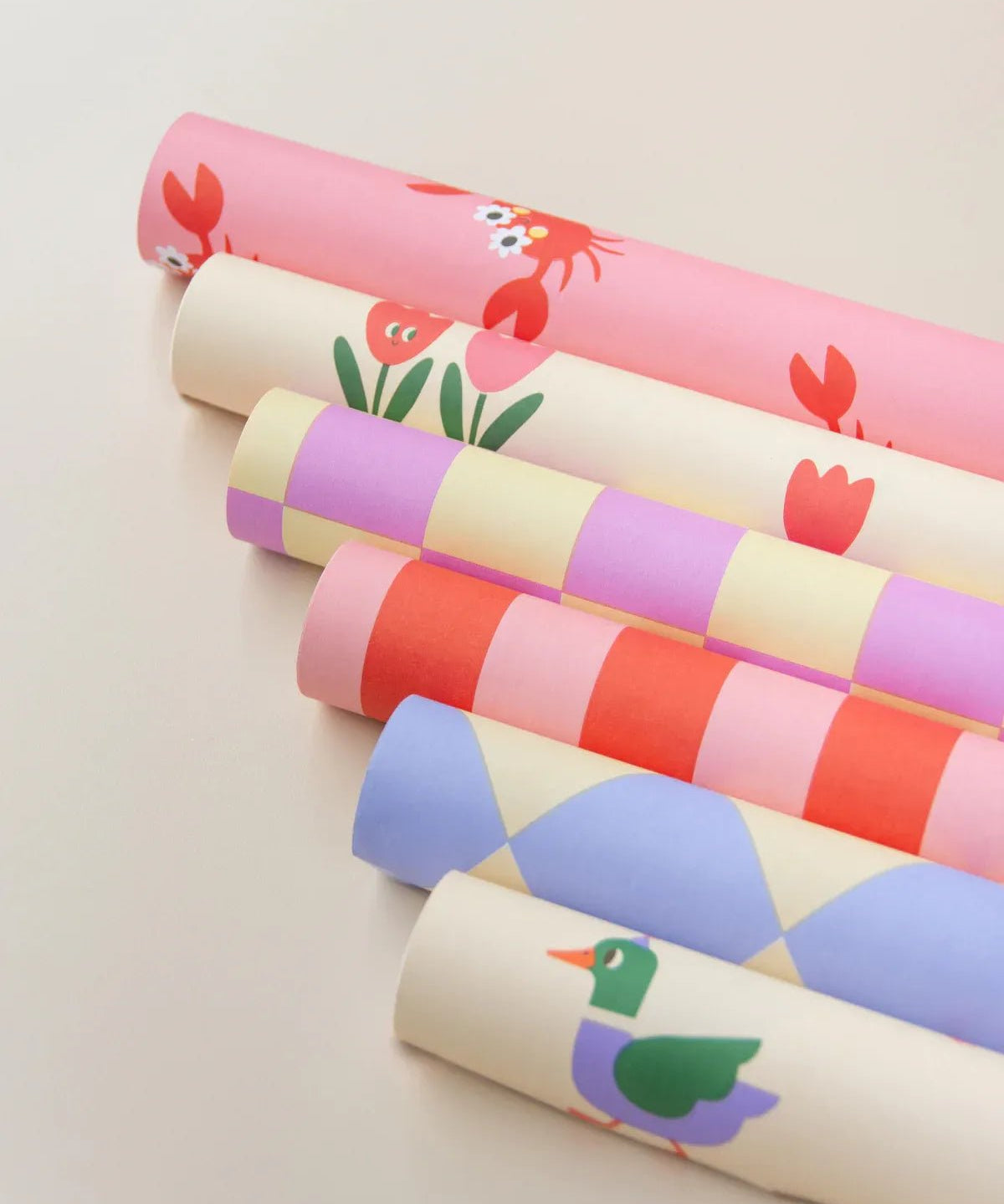 Kado Design - Geschenkpapier - Rolle • Streifen Rot/Rosa - Geschenkverpackung - ROSA ECK