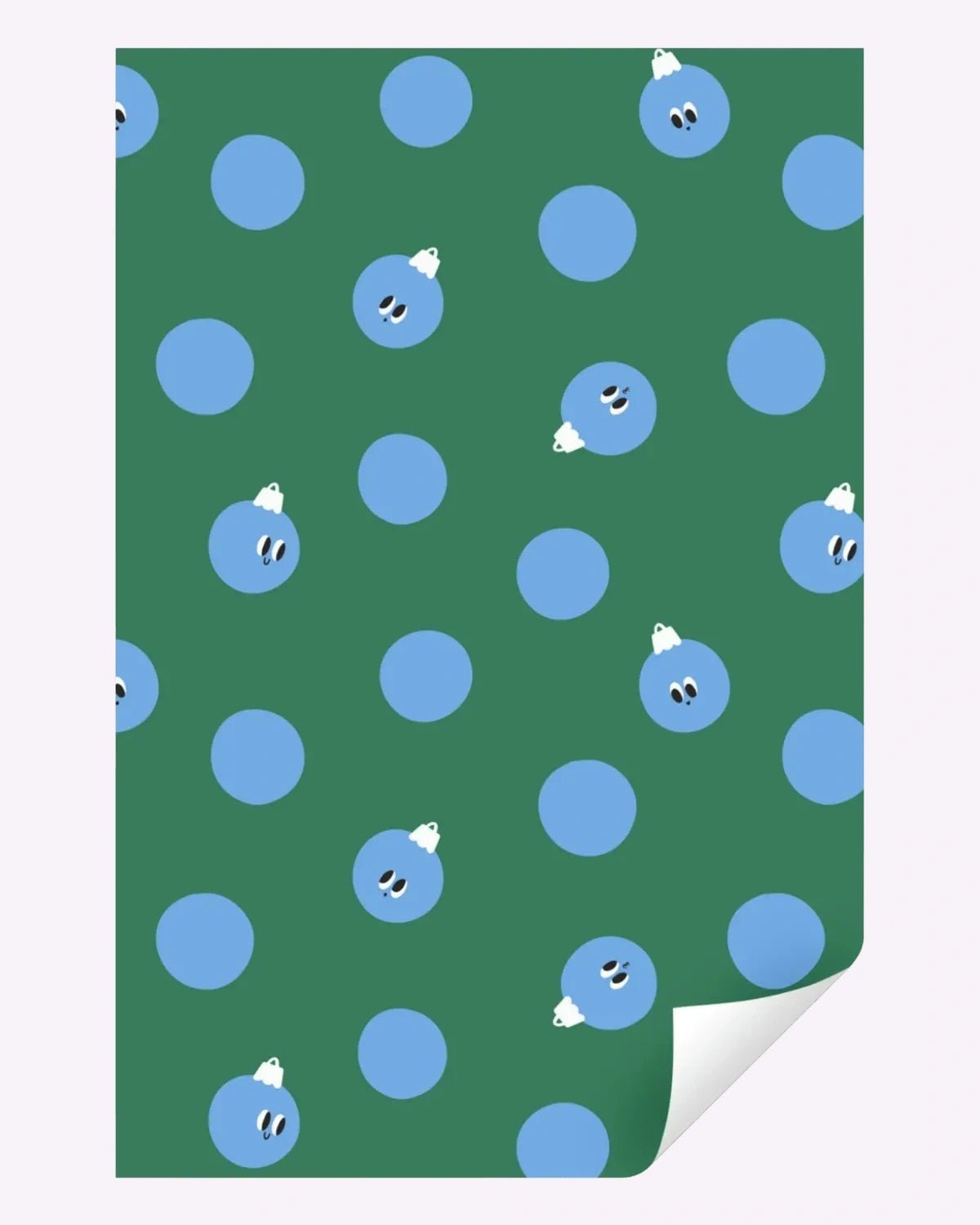 Kado Design - Geschenkpapier - Rolle • Weihnachtskugeln Grün/Hellblau - Geschenkverpackung - ROSA ECK