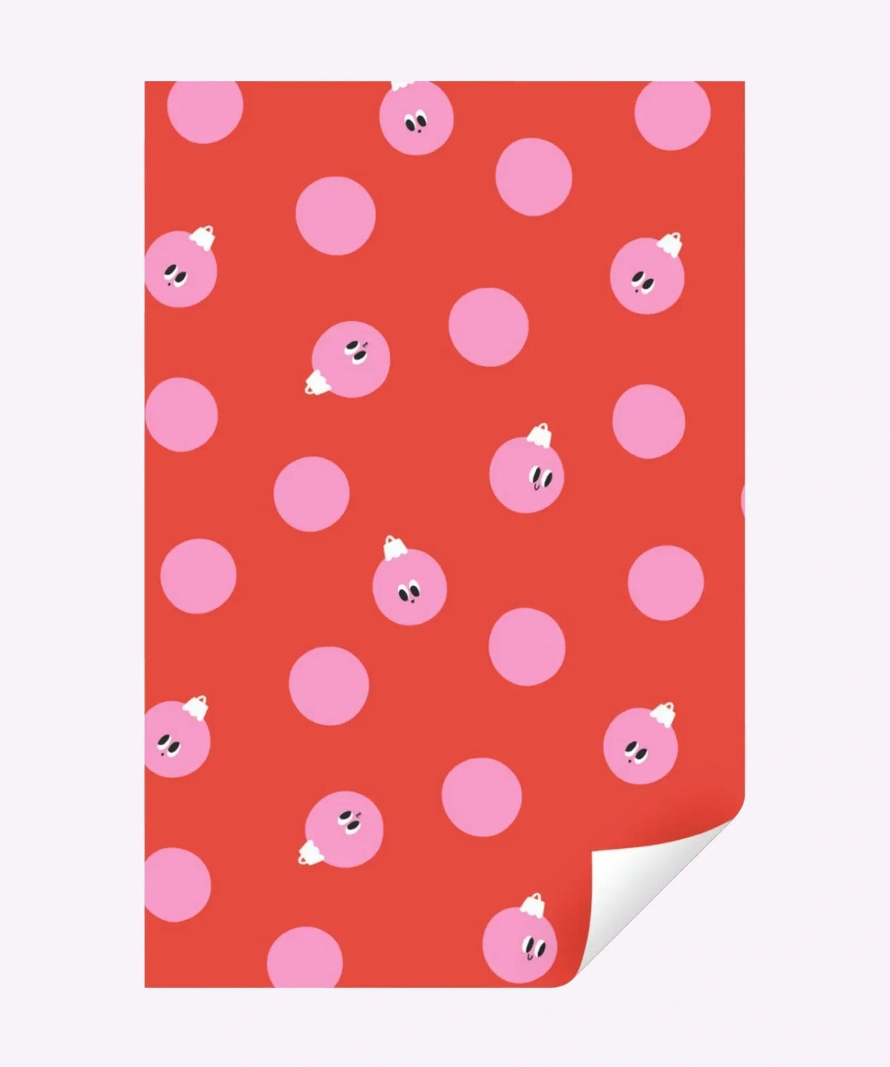 Kado Design - Geschenkpapier - Rolle • Weihnachtskugeln Rot/Rosa - Geschenkverpackung - ROSA ECK