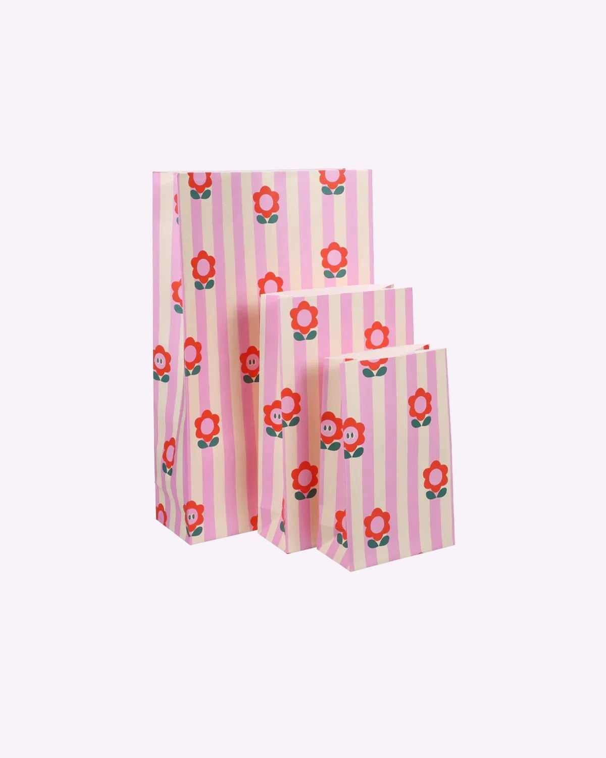 Kado Design - Geschenktüte mit Boden • Blumen/Streifen - Geschenkverpackung - ROSA ECK