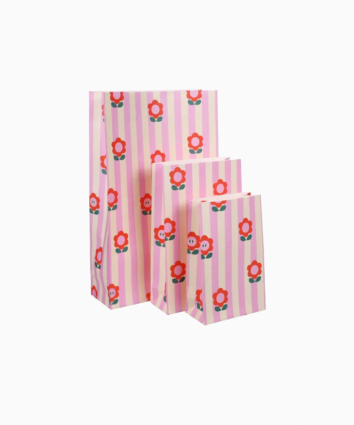 Kado Design - Geschenktüte mit Boden • Blumen/Streifen - Geschenkverpackung - ROSA ECK