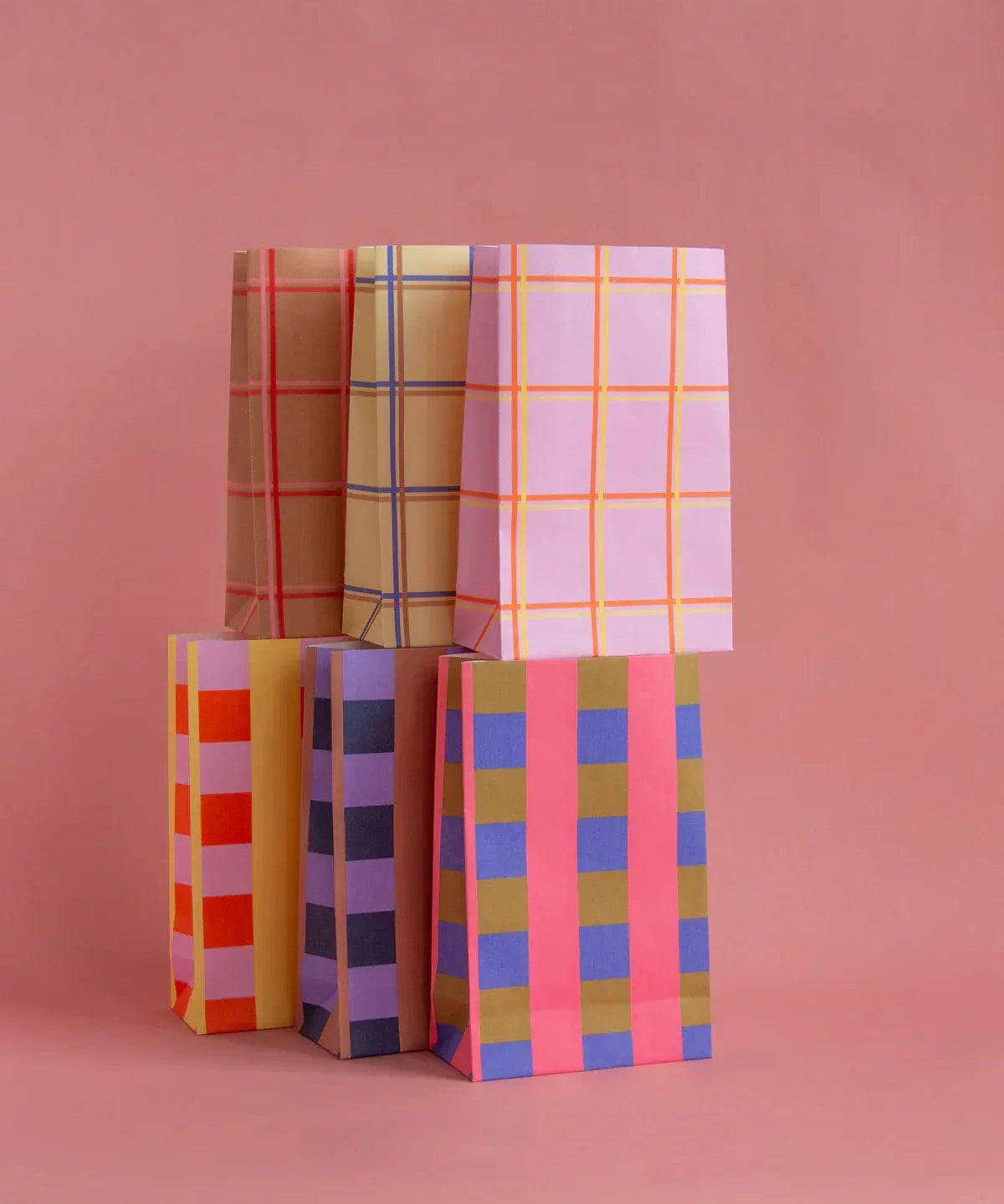 Kado Design - Geschenktüte mit Boden • Braun/Rosa/Rot - Geschenkverpackung - ROSA ECK