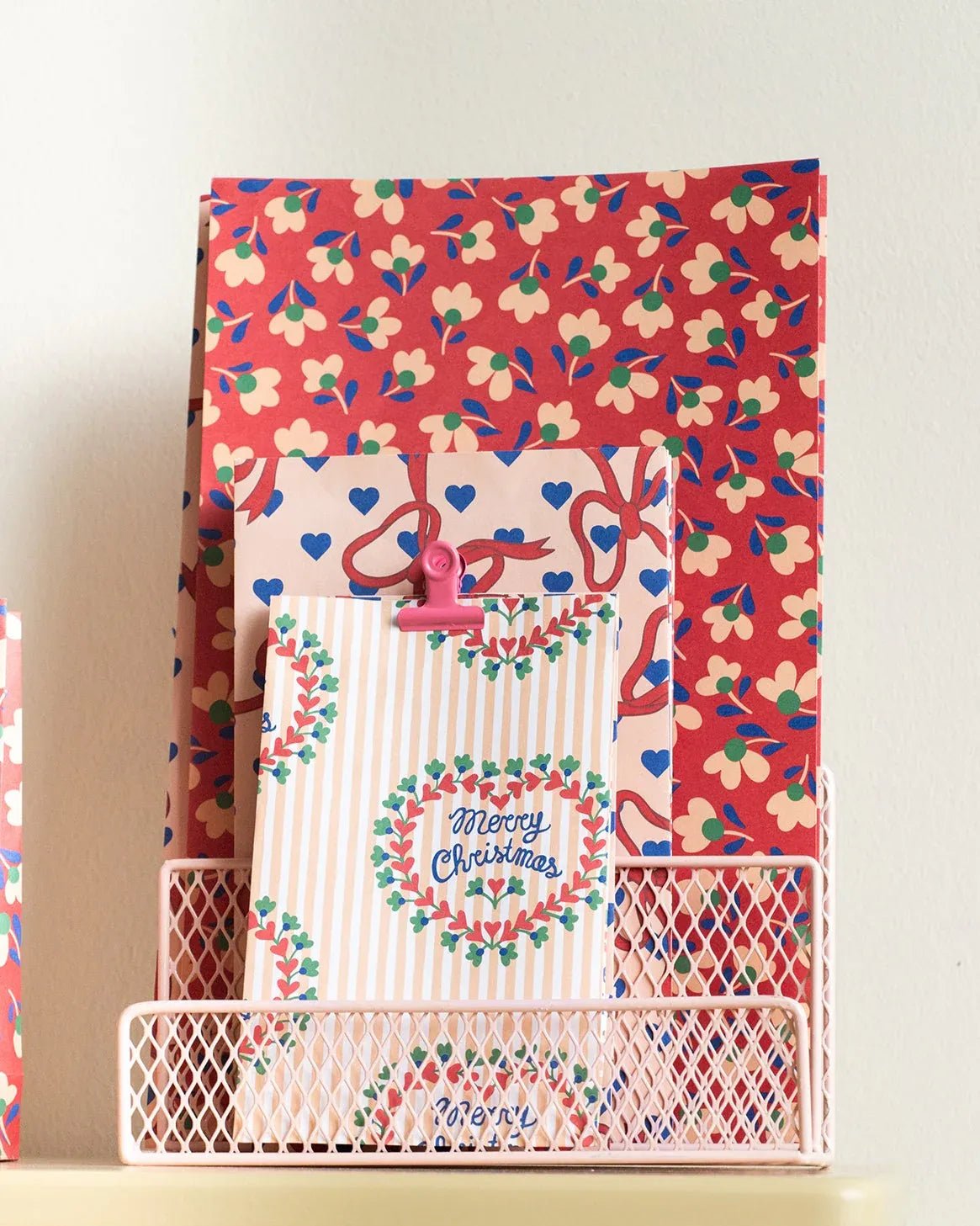 Kado Design - Geschenktüte mit Boden • Schleifen/Herz - Geschenkverpackung - ROSA ECK