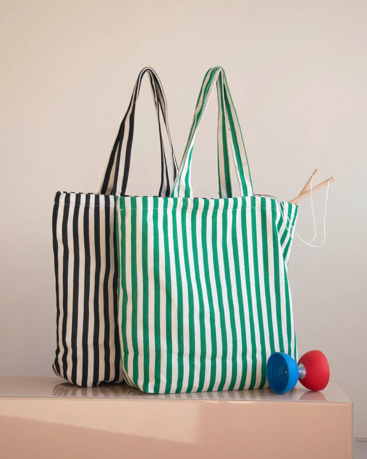 Kado Design - Große Tragetasche Natur • Streifen Hellrosa - Tasche - ROSA ECK