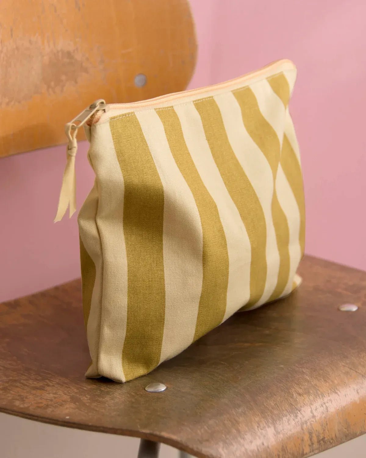 Kado Design - Kosmetiktasche aus Baumwolle • Creme/Grün gestreift - ROSA ECK