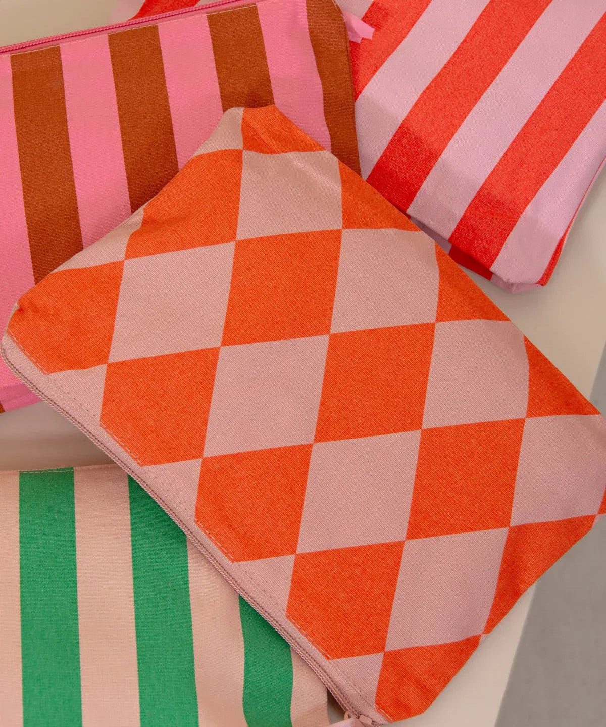 Kado Design - Kosmetiktasche aus Baumwolle • Rosa/Orange Rauten - ROSA ECK