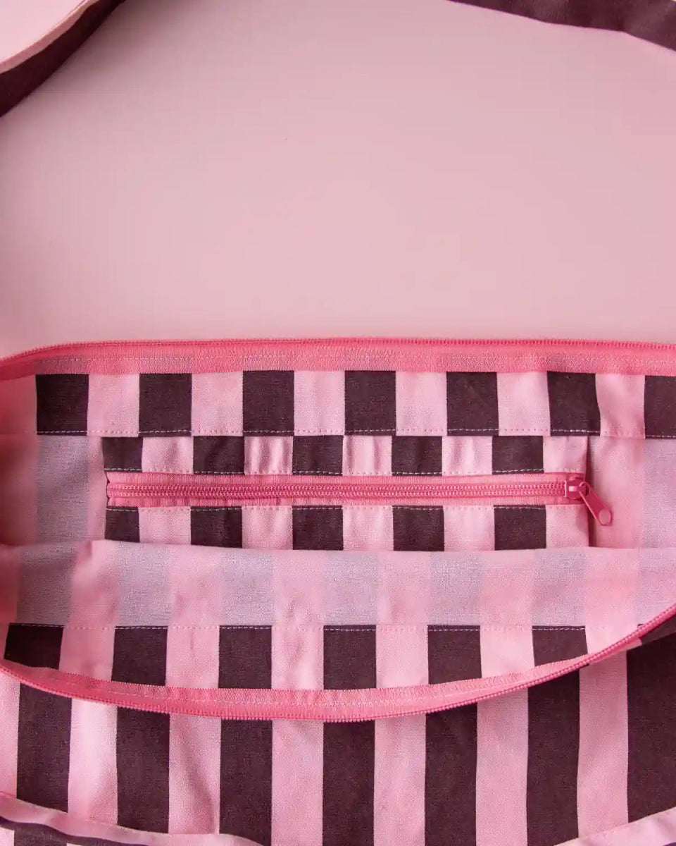 Kado Design - Reißverschlusstasche aus Baumwolle • Pink/Braun gestreift - Tasche - ROSA ECK Concept Store