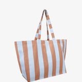 Strandtasche • Hellblau/Karamell gestreift