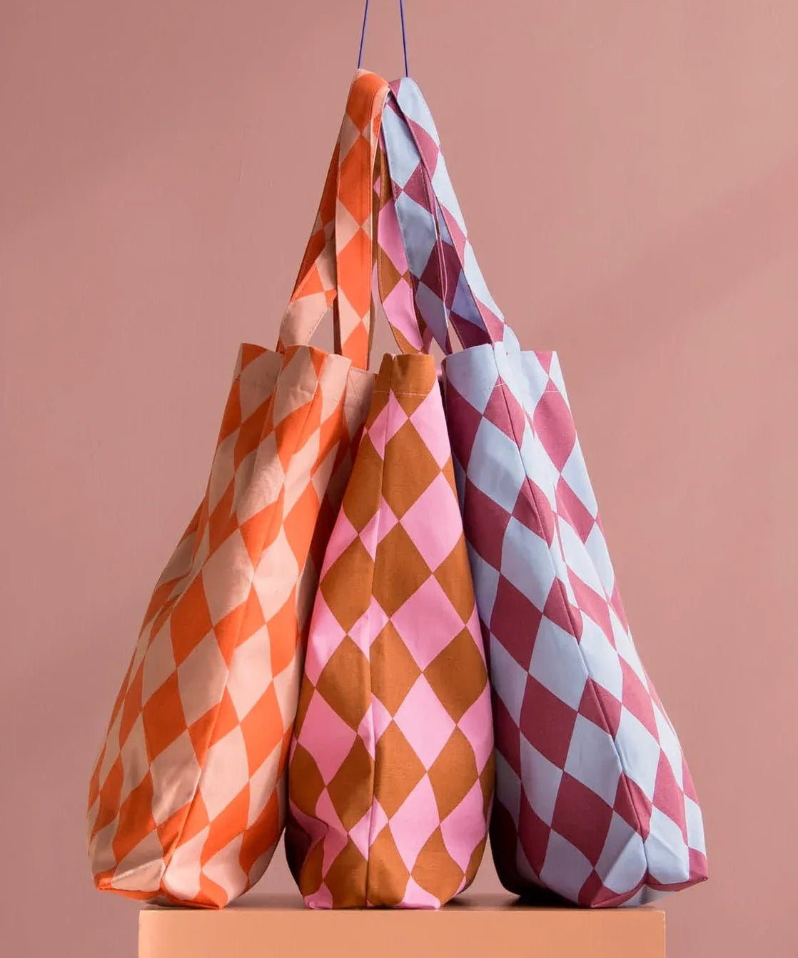 Kado Design - Tragetasche aus Baumwolle • Blau / Lila kariert - Tasche - ROSA ECK Concept Store