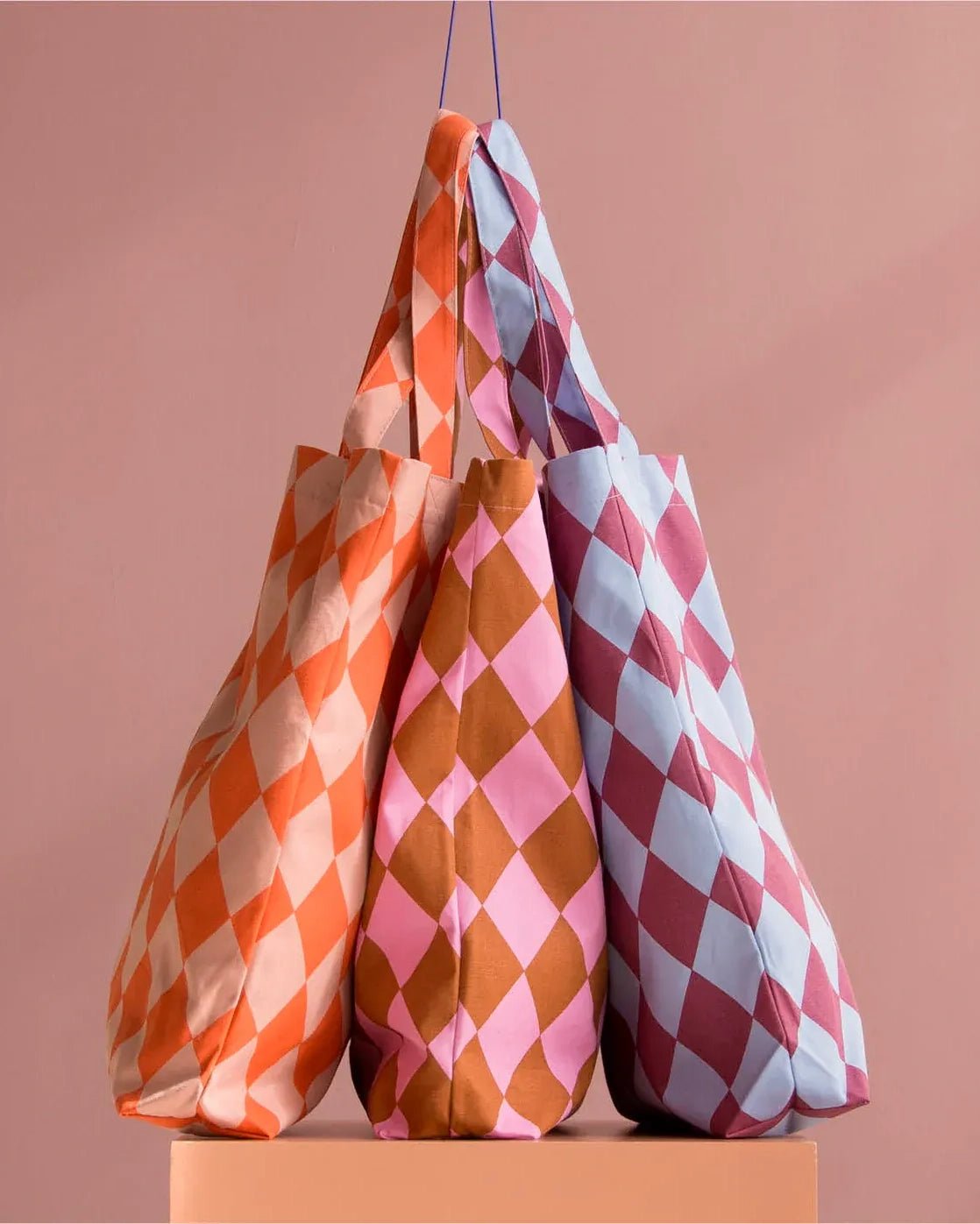 Kado Design - Tragetasche aus Baumwolle • Blau / Lila kariert - Tasche - ROSA ECK Concept Store