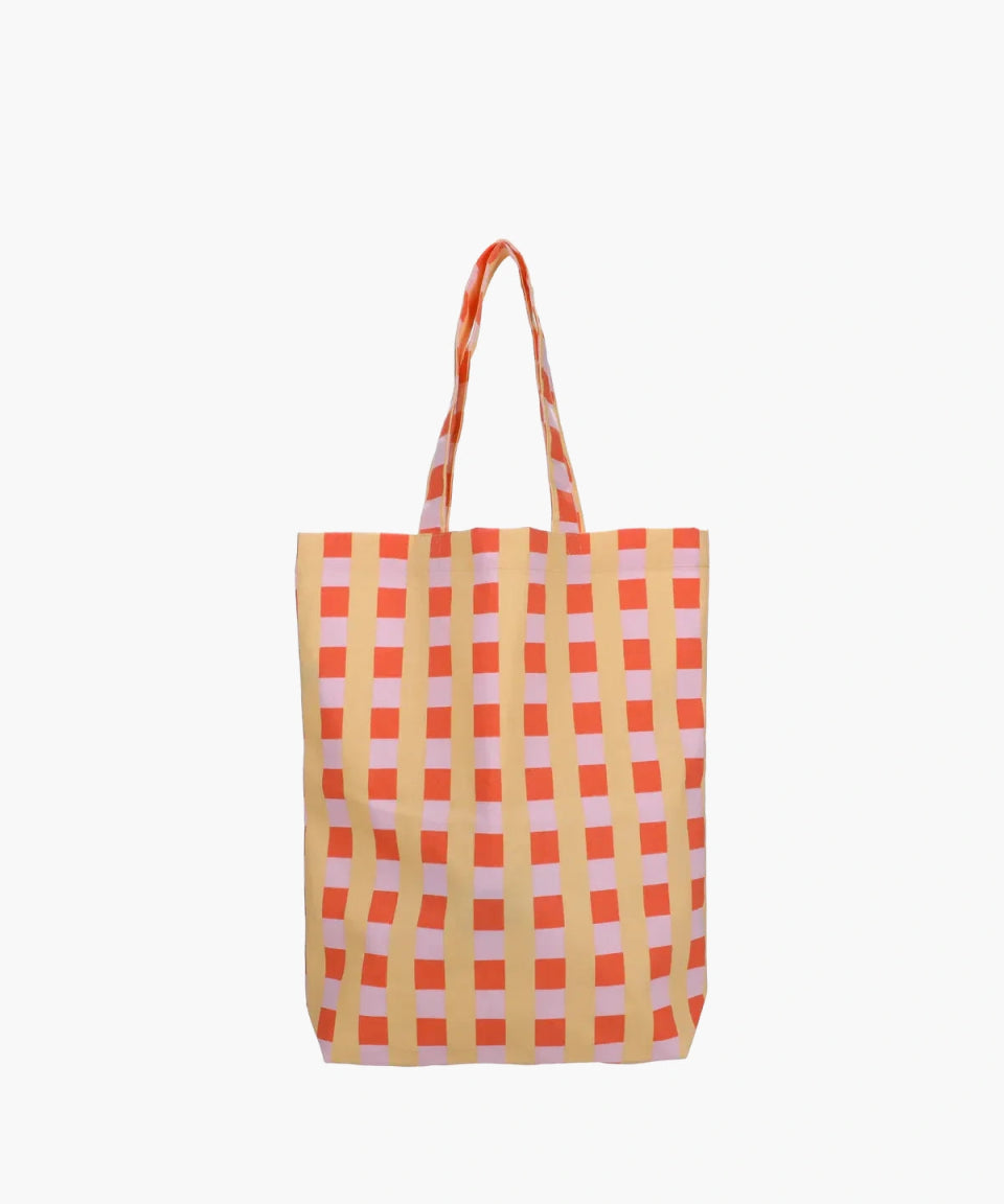 Kado Design - Tragetasche aus Baumwolle • Orange/Gelb/Rosa kariert - Tasche - ROSA ECK Concept Store