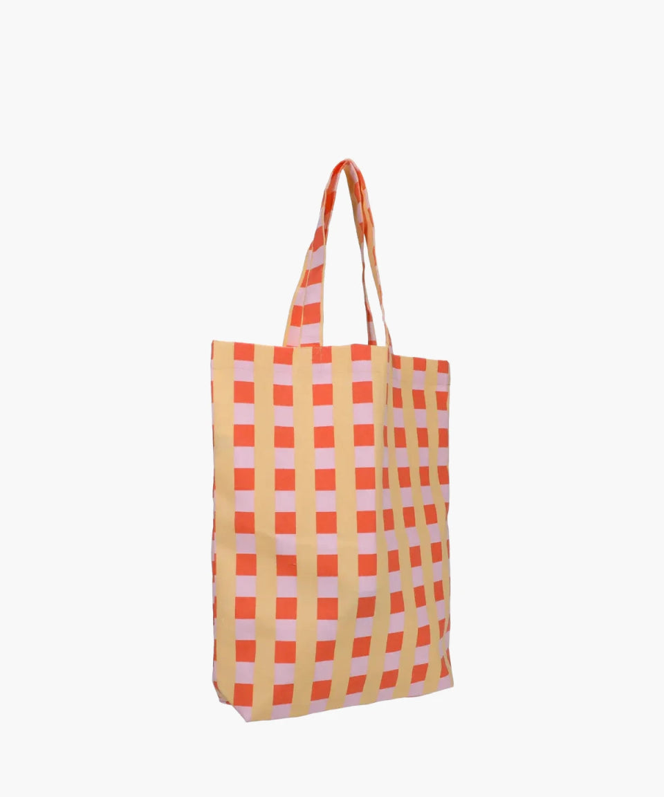 Kado Design - Tragetasche aus Baumwolle • Orange/Gelb/Rosa kariert - Tasche - ROSA ECK Concept Store