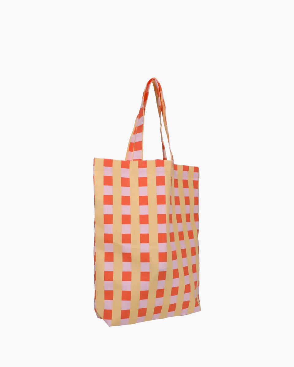 Kado Design - Tragetasche aus Baumwolle • Orange/Gelb/Rosa kariert - Tasche - ROSA ECK Concept Store