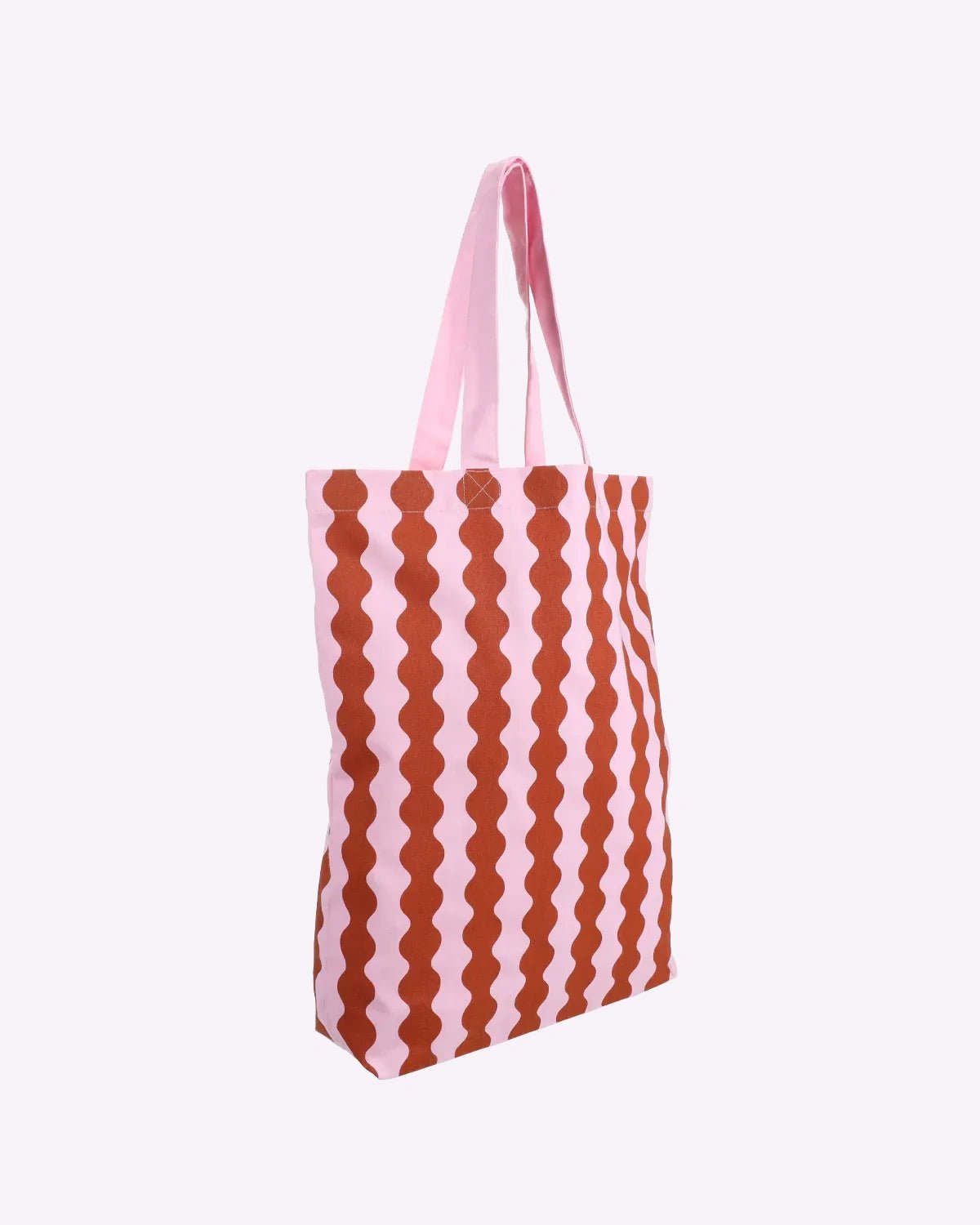 Kado Design - Tragetasche aus Baumwolle • Wavy Pink + Braun - Tasche - ROSA ECK
