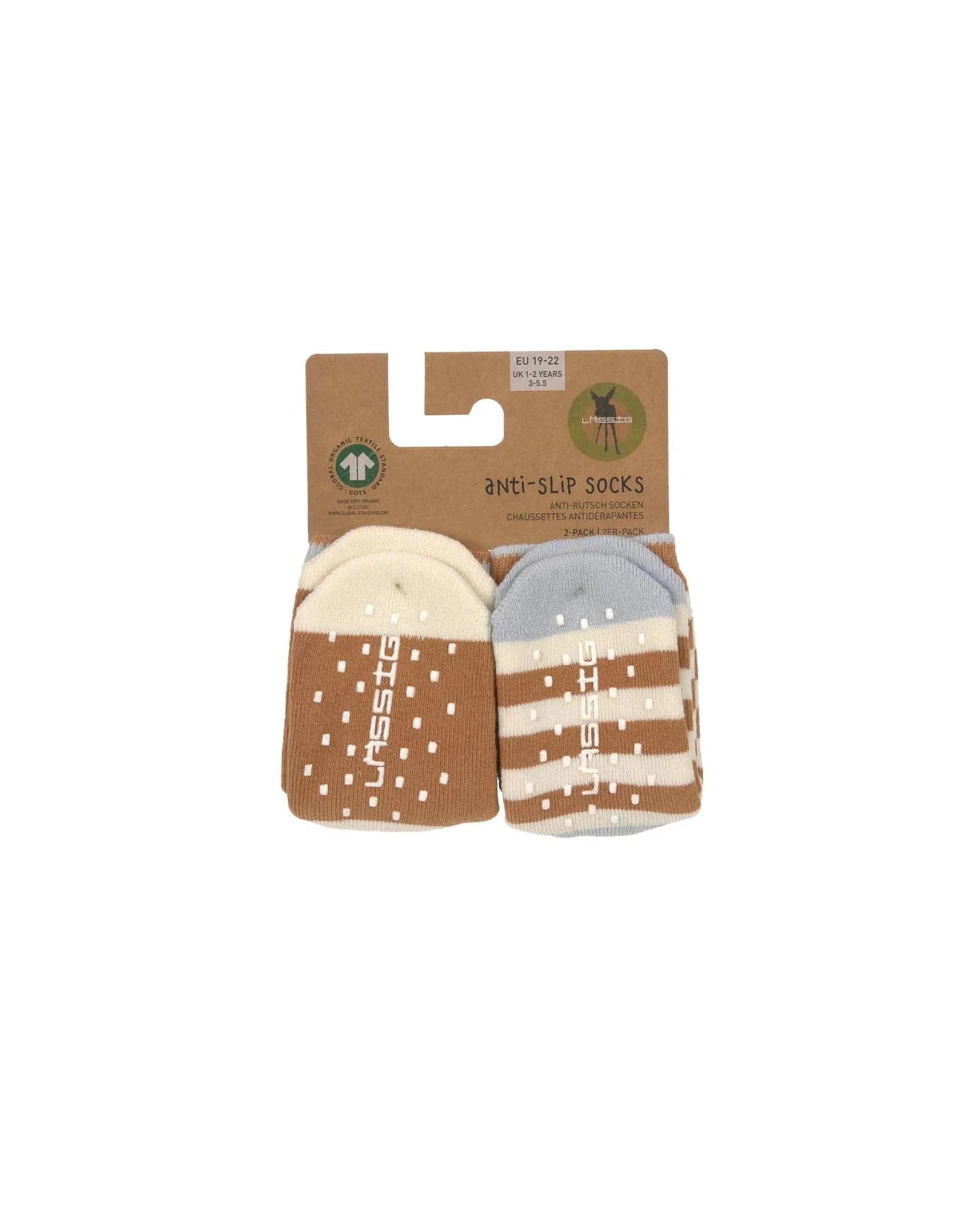 Lässig - Anti - Rutsch - Socken für Kinder • Hellblau/Karamell - ROSA ECK