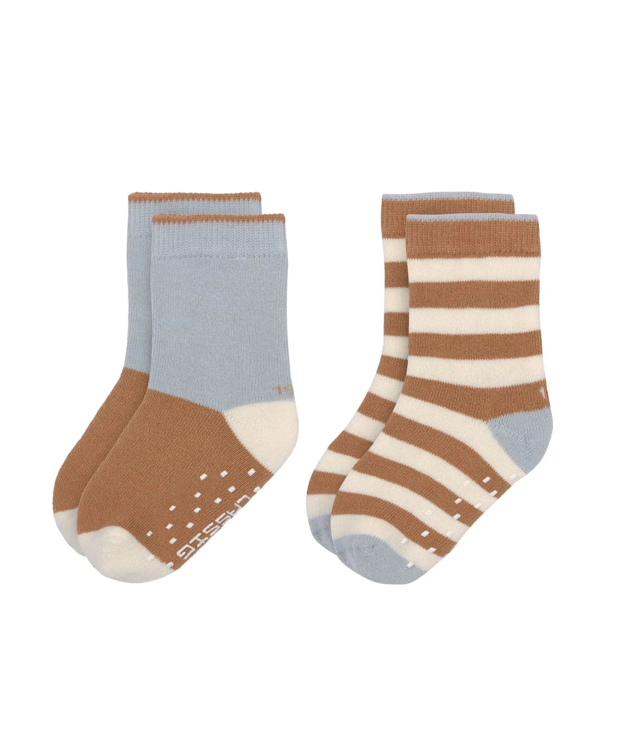 Lässig - Anti - Rutsch - Socken für Kinder • Hellblau/Karamell - ROSA ECK