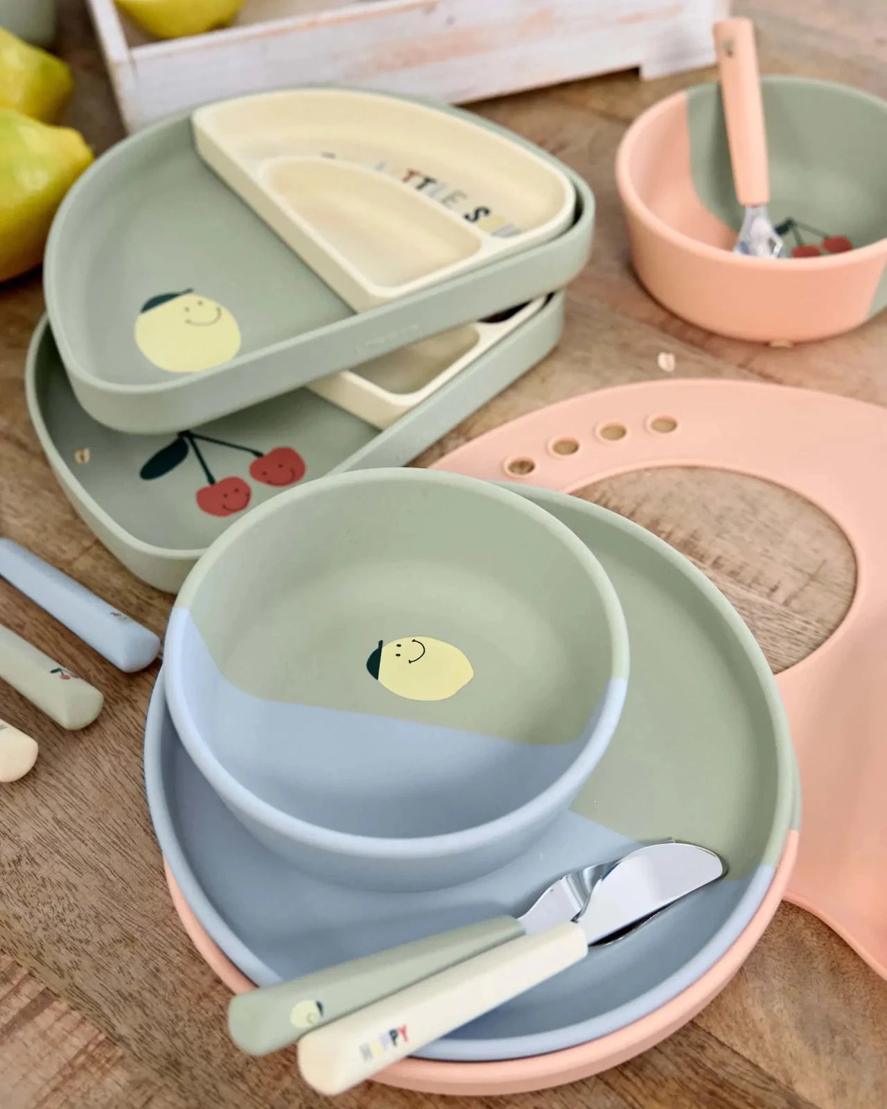 Lässig - HAPPY FRUITS Kinder - Besteck mit Silikongriff • Zitrone - ROSA ECK