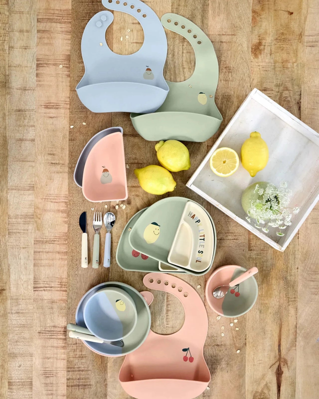 Lässig - HAPPY FRUITS Kinder - Besteck mit Silikongriff • Zitrone - ROSA ECK