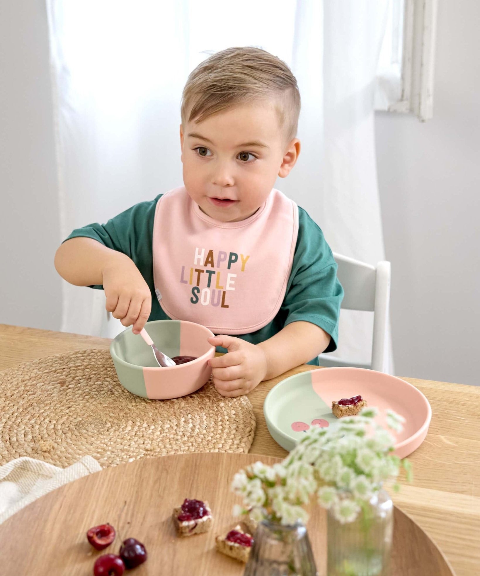 Lässig - HAPPY FRUITS Kinderschüssel aus Silikon | Kirsche - Kindergeschirr - ROSA ECK - Schüssel, ,