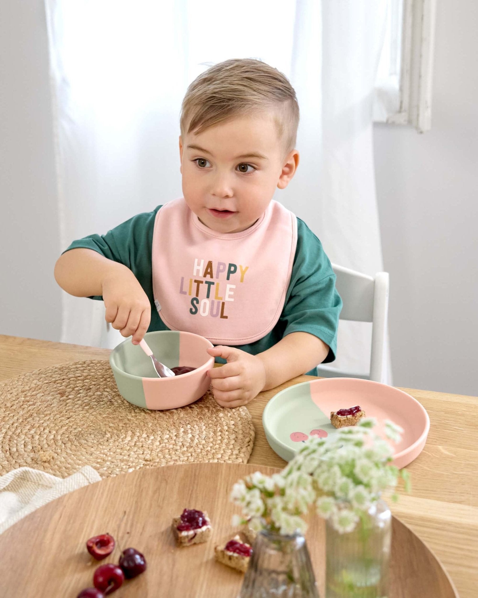 Lässig - HAPPY FRUITS Kinderschüssel aus Silikon | Kirsche - Kindergeschirr - ROSA ECK - Schüssel, ,