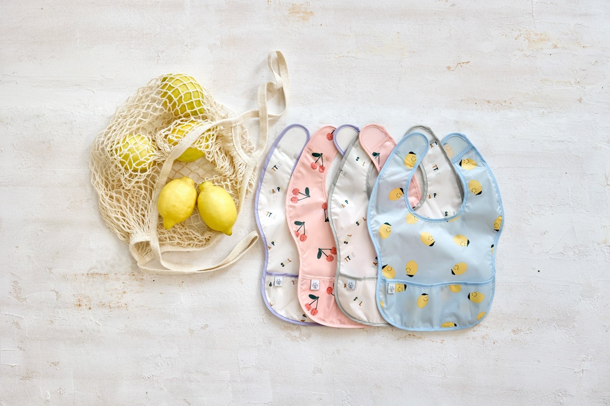 Lässig - HAPPY FRUITS Lätzchen mit Auffangschutz (2er - Set) | Zitrone - Lätzchen - ROSA ECK - , ,