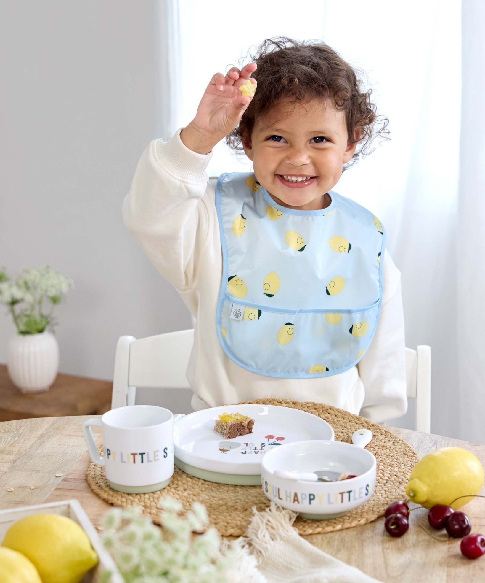 Lässig - HAPPY FRUITS Lätzchen mit Auffangschutz (2er - Set) | Zitrone - Lätzchen - ROSA ECK - , ,