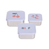 Lässig - HAPPY FRUITS Snackbox 3er - Set | Kirsche - Kindergeschirr - ROSA ECK - Brotdose, Dose, Edelstahl