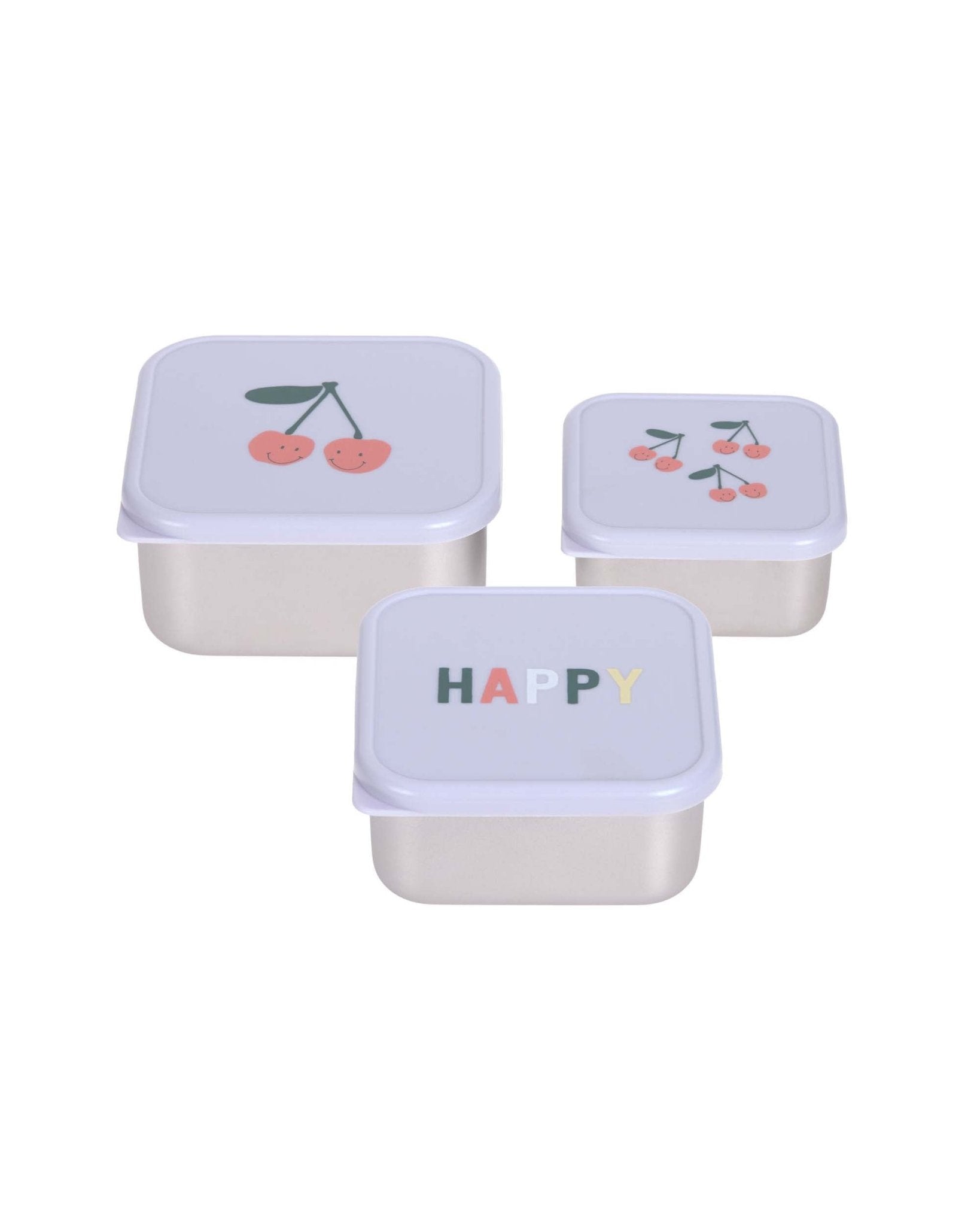 Lässig - HAPPY FRUITS Snackbox 3er - Set | Kirsche - Kindergeschirr - ROSA ECK - Brotdose, Dose, Edelstahl