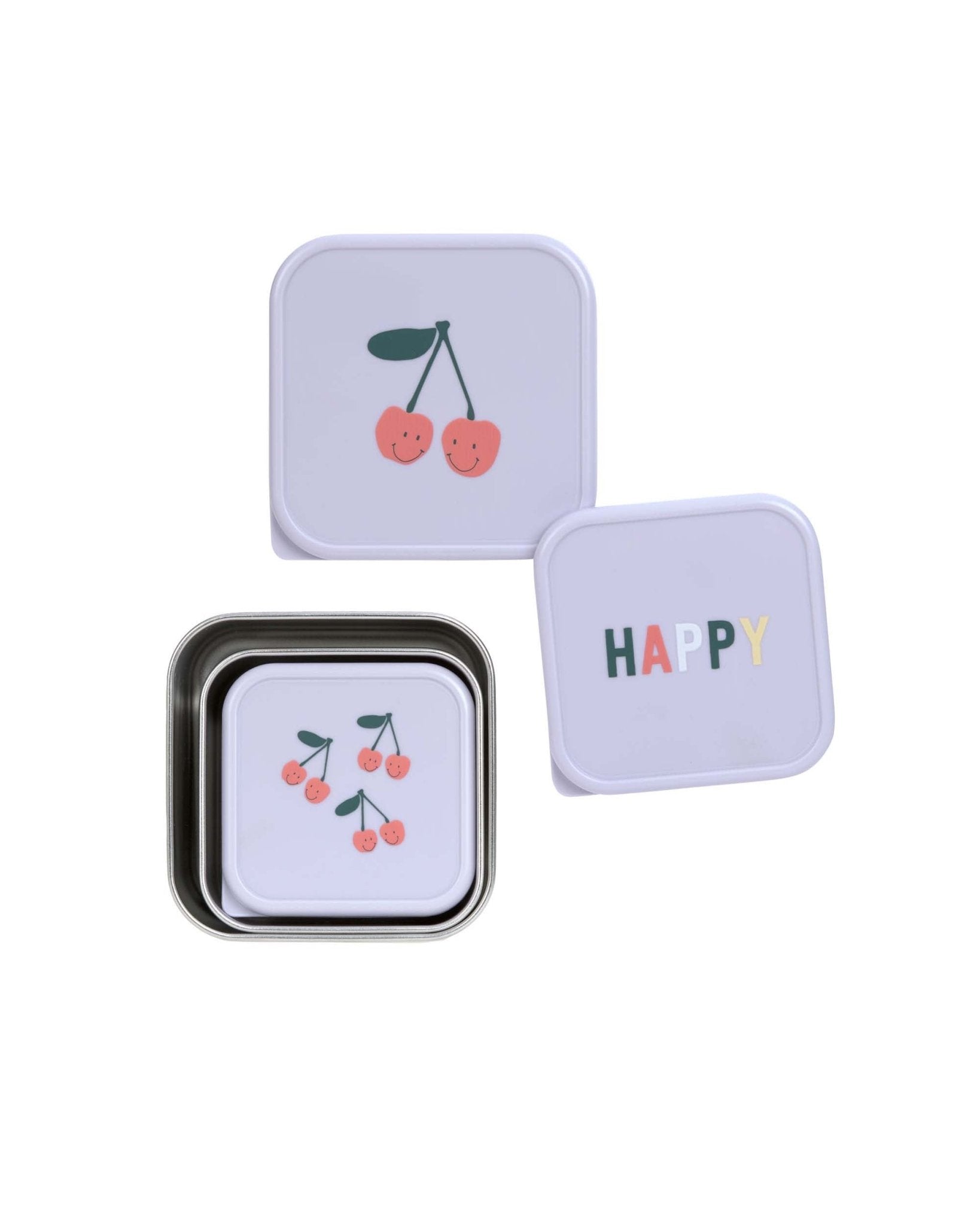 Lässig - HAPPY FRUITS Snackbox 3er - Set | Kirsche - Kindergeschirr - ROSA ECK - Brotdose, Dose, Edelstahl