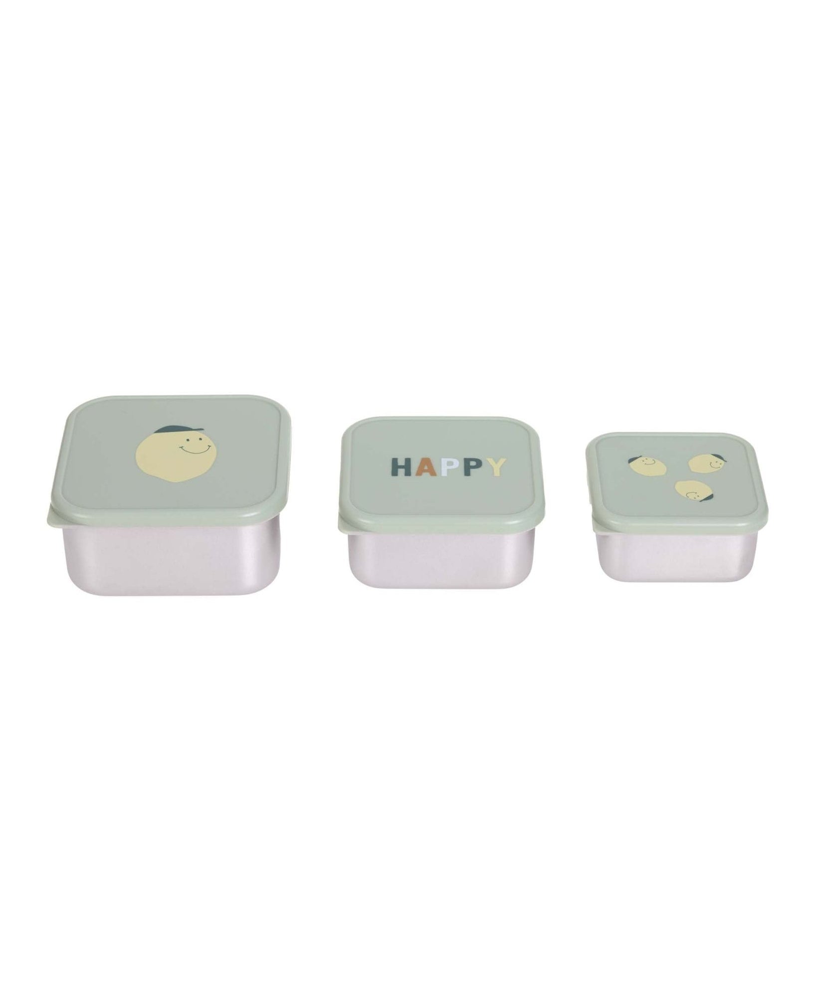 Lässig - HAPPY FRUITS Snackbox 3er - Set | Zitrone - Kindergeschirr - ROSA ECK - Brotdose, Dose, Edelstahl