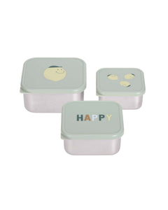 Lässig - HAPPY FRUITS Snackbox 3er - Set | Zitrone - Kindergeschirr - ROSA ECK - Brotdose, Dose, Edelstahl