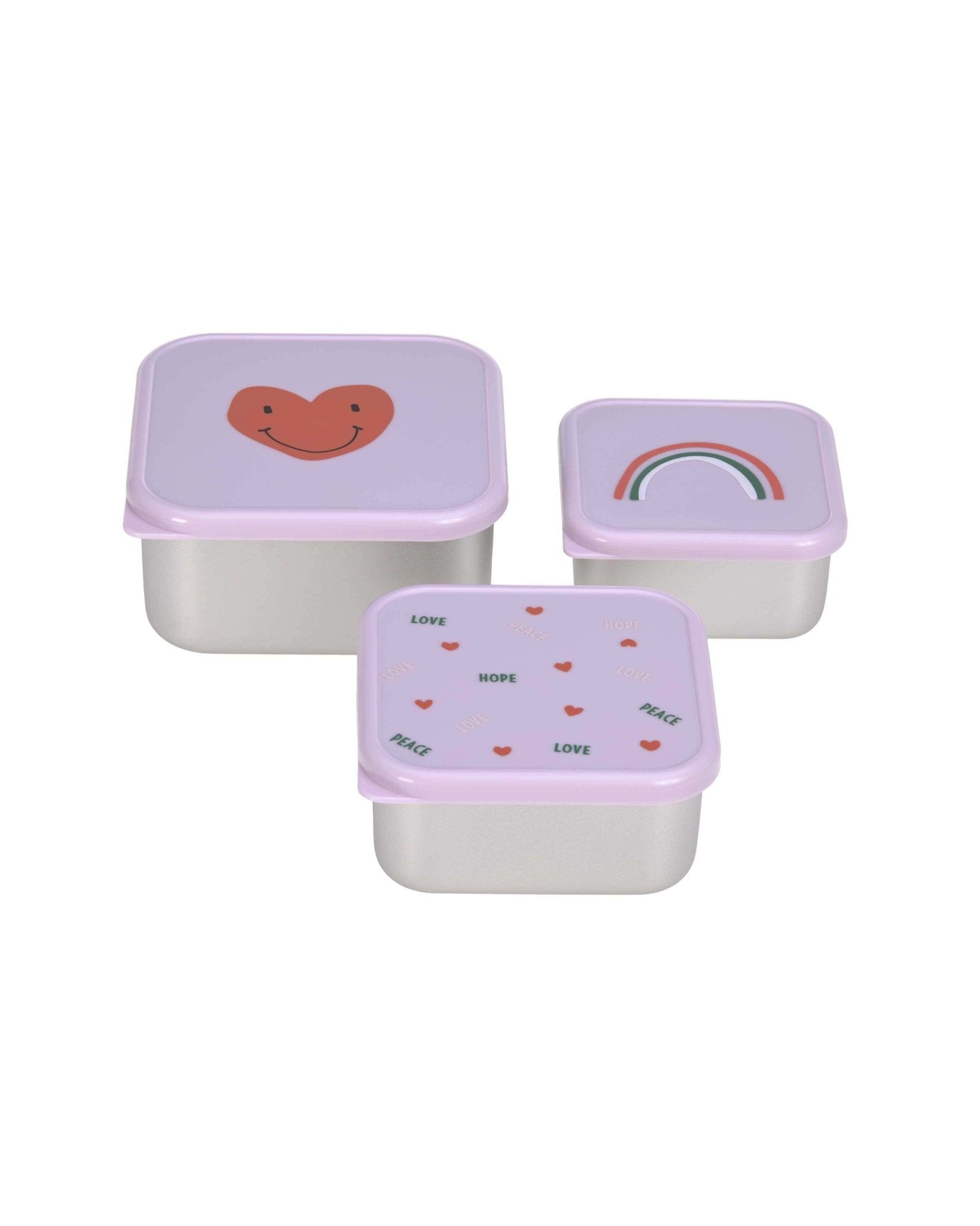 Lässig - HAPPY RACALS Snackbox 3er - Set | Herz - Kindergeschirr - ROSA ECK - Brotdose, Dose, Edelstahl