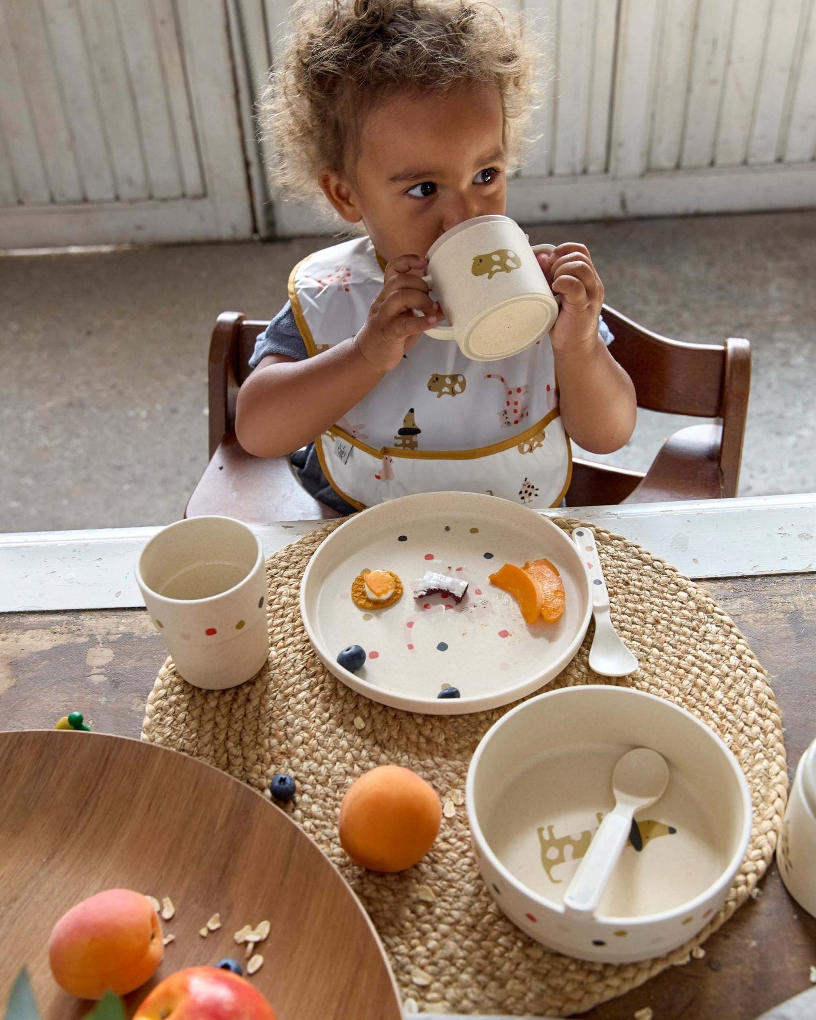 Lässig - LITTLE MATEYS Kindergeschirr (4er - Set) | Spicy Orange - Kindergeschirr - ROSA ECK - Becher, Löffel, Schüssel