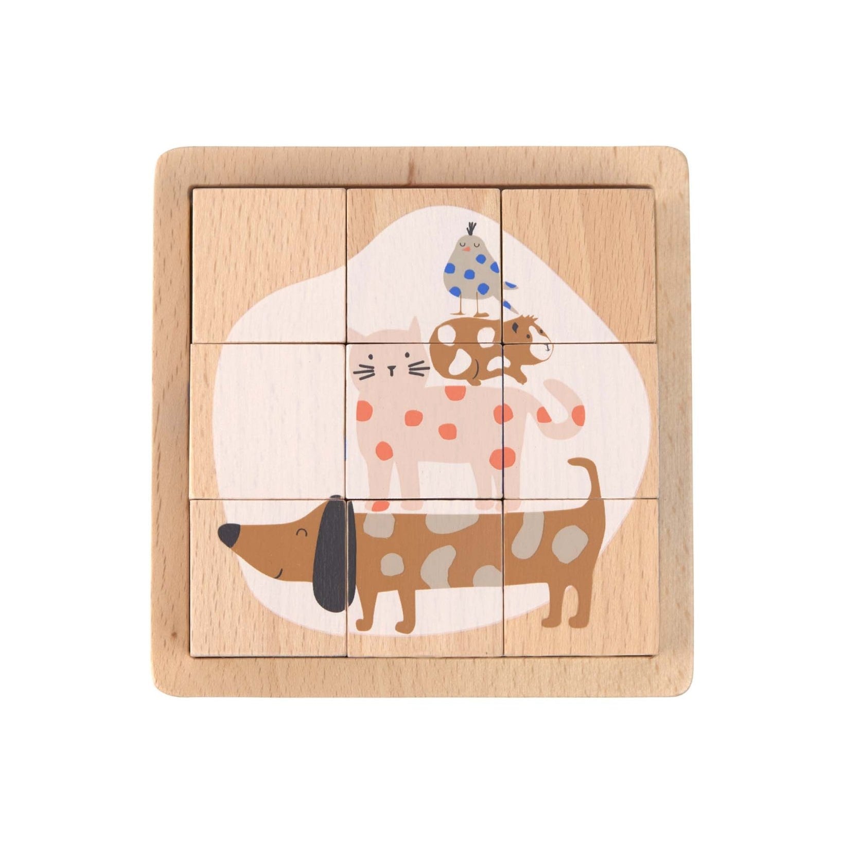 Lässig - LITTLE MATEYS Würfelpuzzle aus Holz - Spielzeug - ROSA ECK - Hund, Katze,