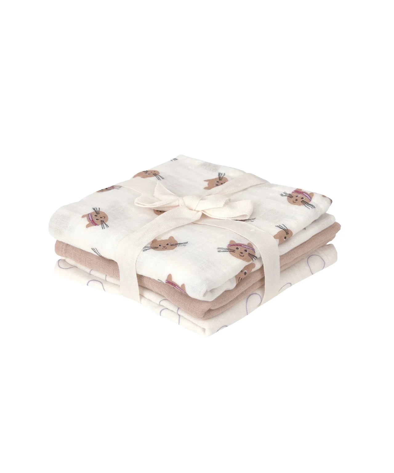 Lässig - TINY TEAM Mulltücher (3er Set) • Katze - ROSA ECK