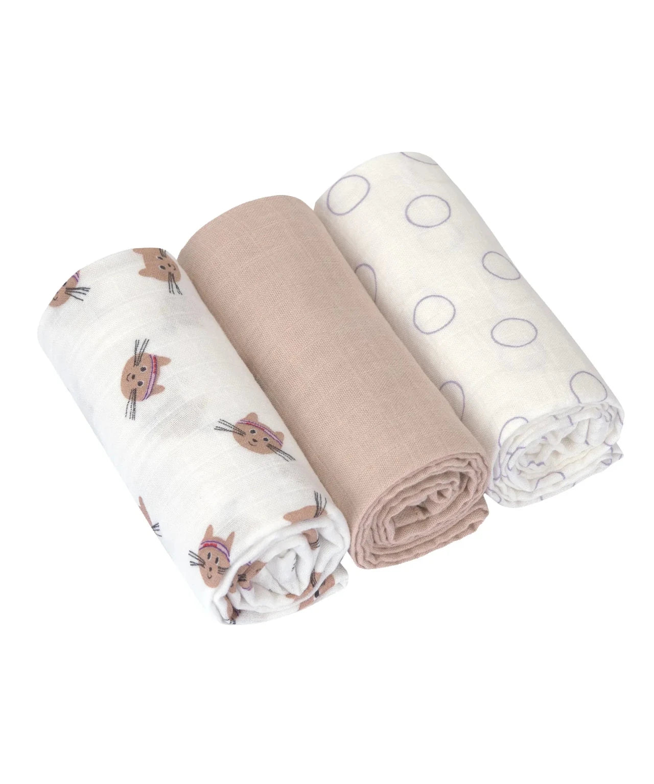 Lässig - TINY TEAM Mulltücher (3er Set) • Katze - ROSA ECK