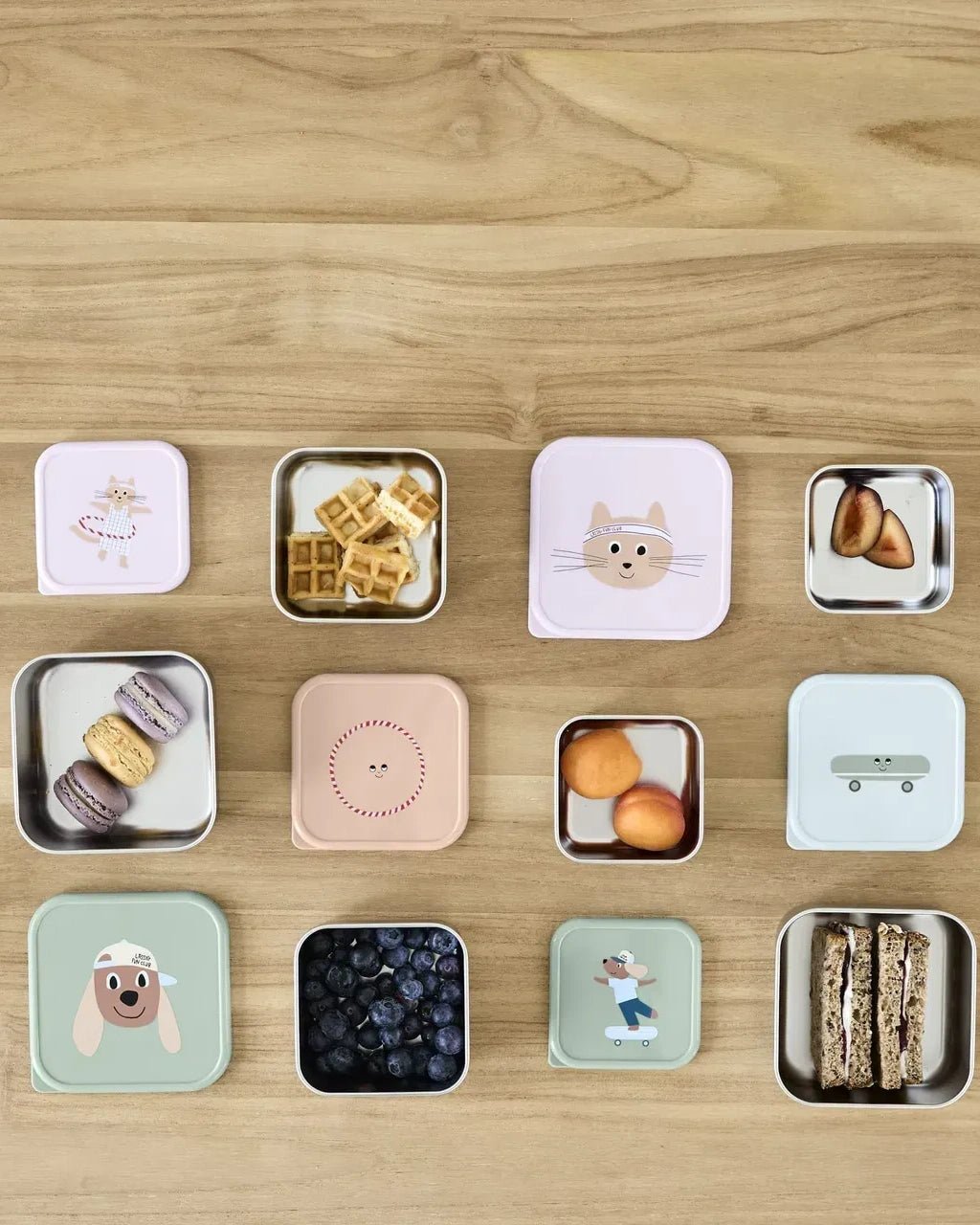 Lässig - TINY TEAM Snackbox 3er - Set • Katze - ROSA ECK