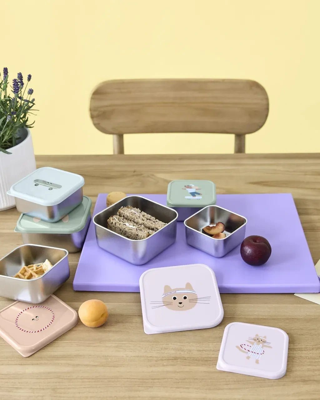 Lässig - TINY TEAM Snackbox 3er - Set • Katze - ROSA ECK