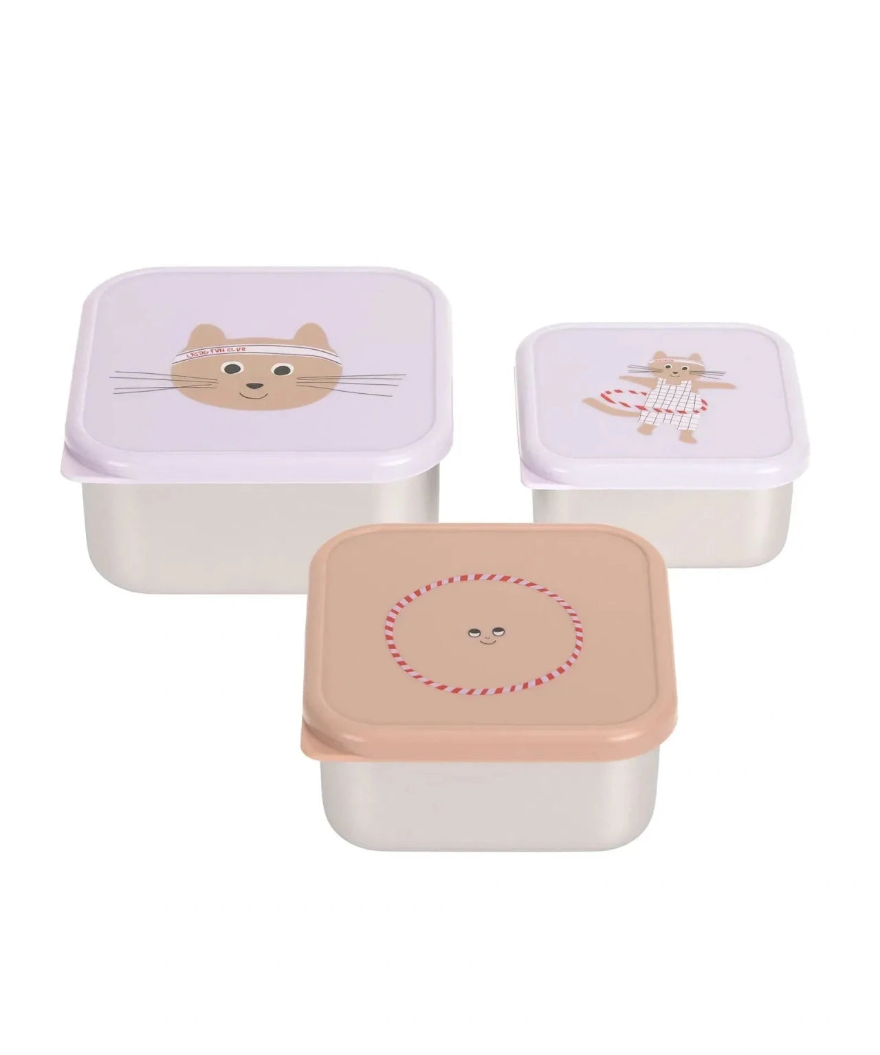 Lässig - TINY TEAM Snackbox 3er - Set • Katze - ROSA ECK