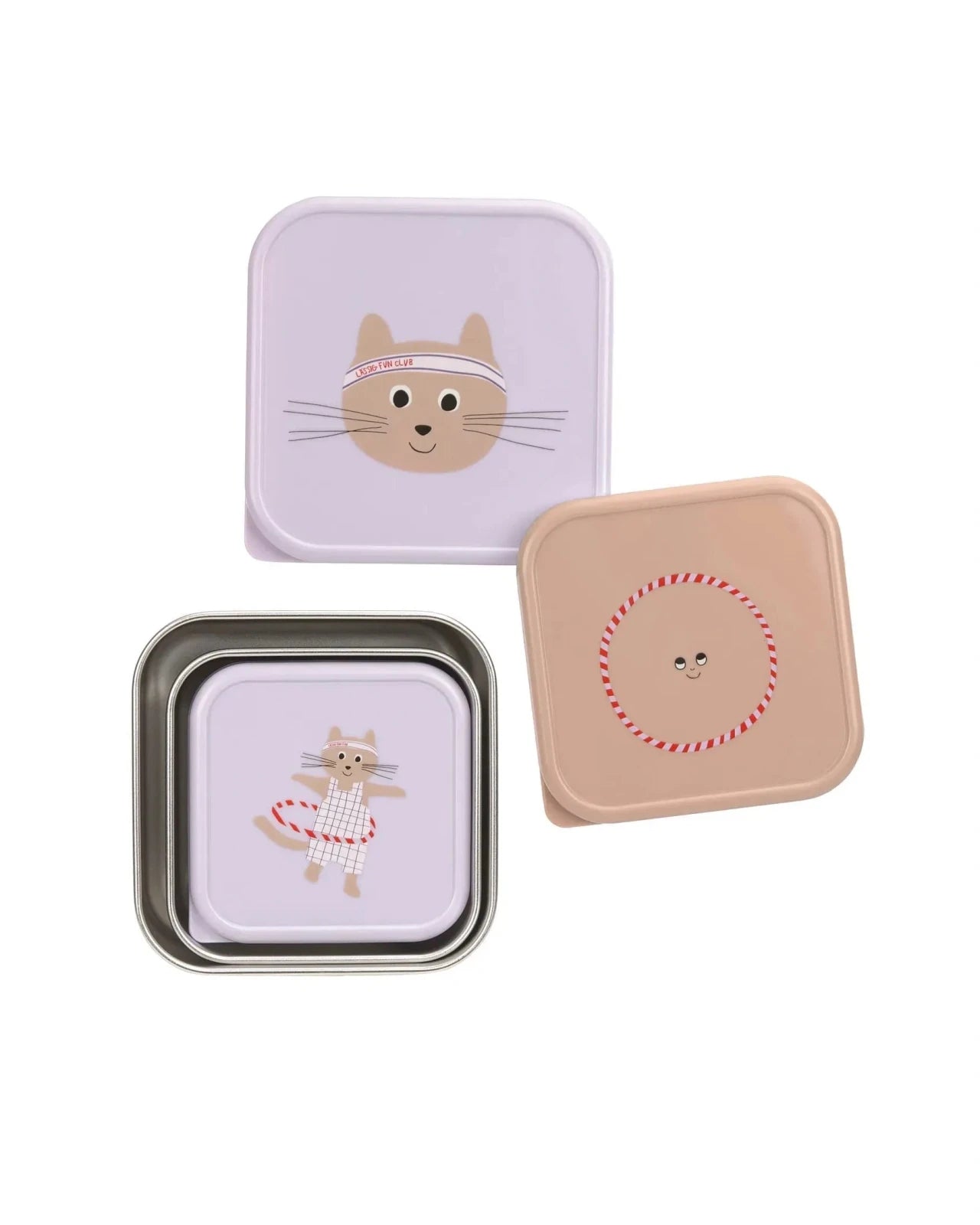 Lässig - TINY TEAM Snackbox 3er - Set • Katze - ROSA ECK