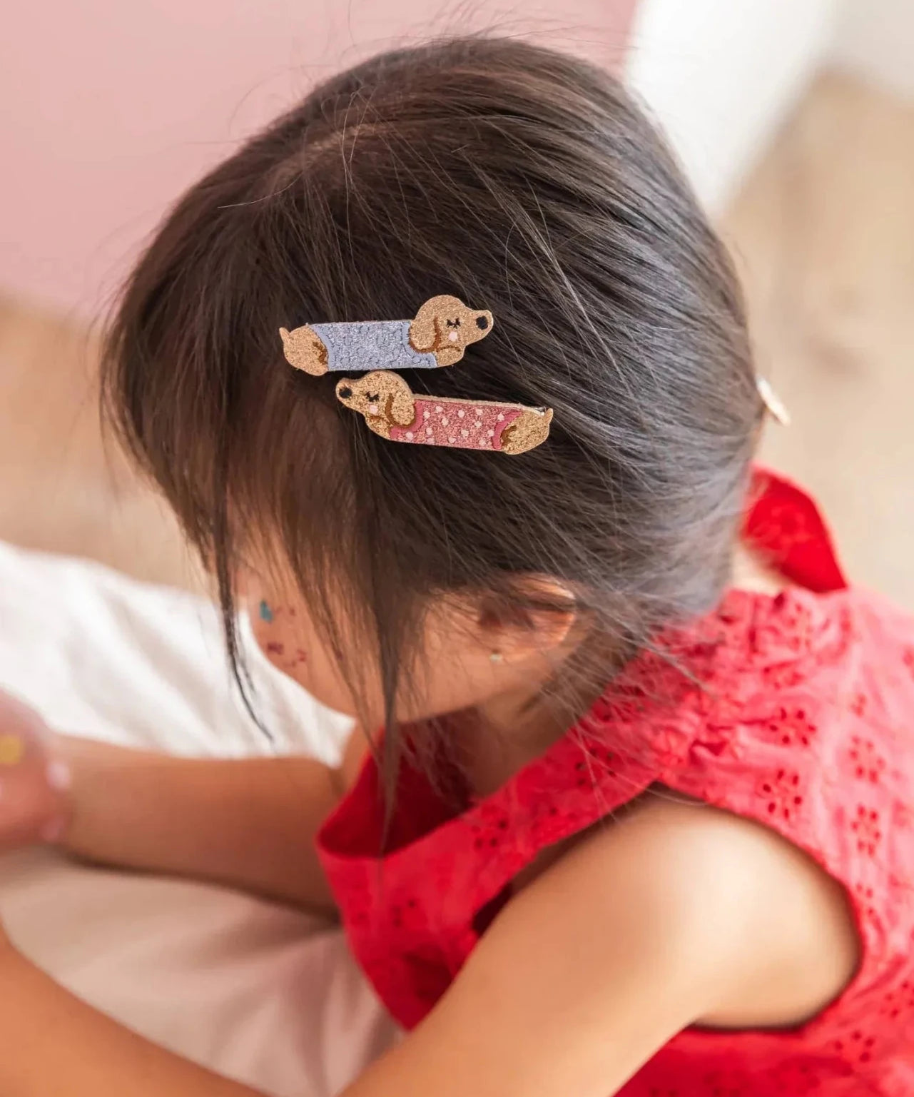 Luciole et Petit Pois - DACHSHUND Mini - Haarspangen (2er - Set) - ROSA ECK