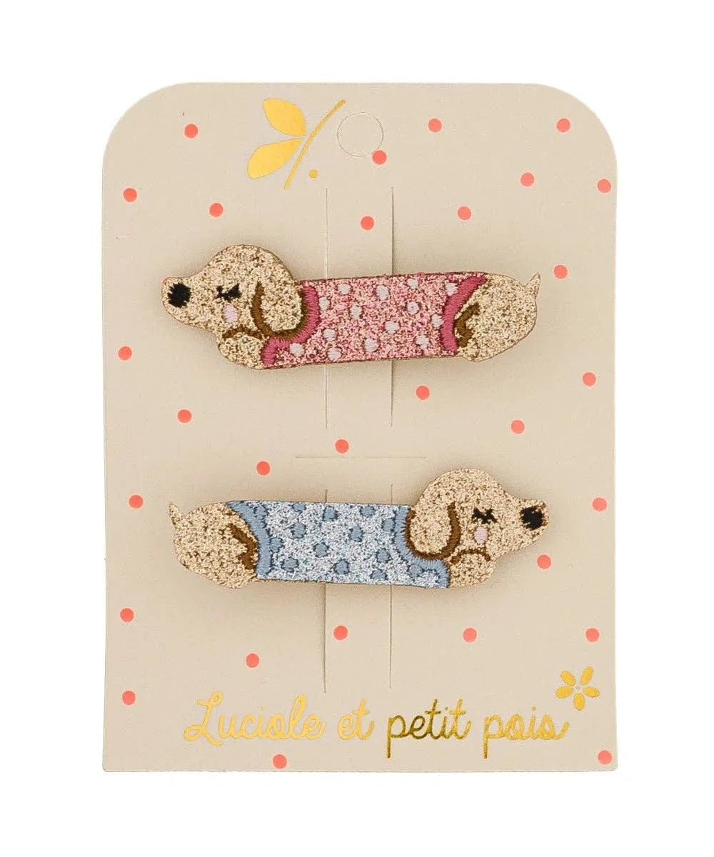 Luciole et Petit Pois - DACHSHUND Mini - Haarspangen (2er - Set) - ROSA ECK