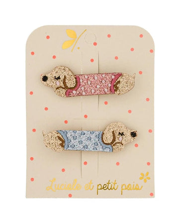Luciole et Petit Pois - DACHSHUND Mini - Haarspangen (2er - Set) - ROSA ECK