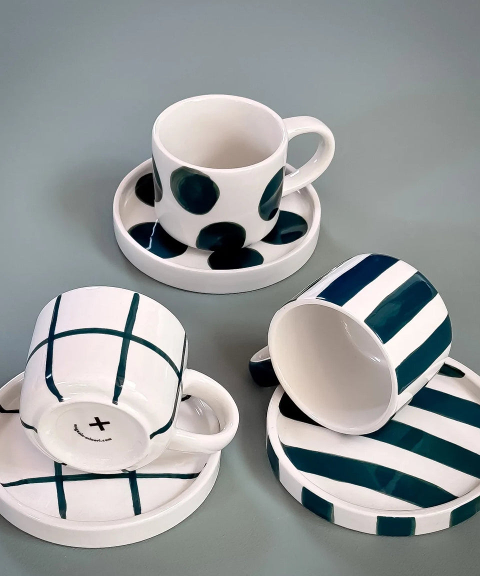 Magazin Minori - STRIPES Espressotasse mit Untersetzer • gentle green - ROSA ECK Concept Store